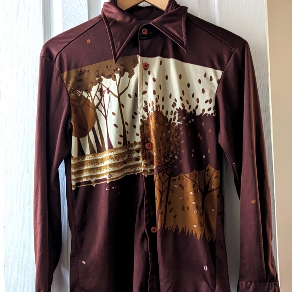 Unique 70's coffee bean button down - Picture 1 of 3